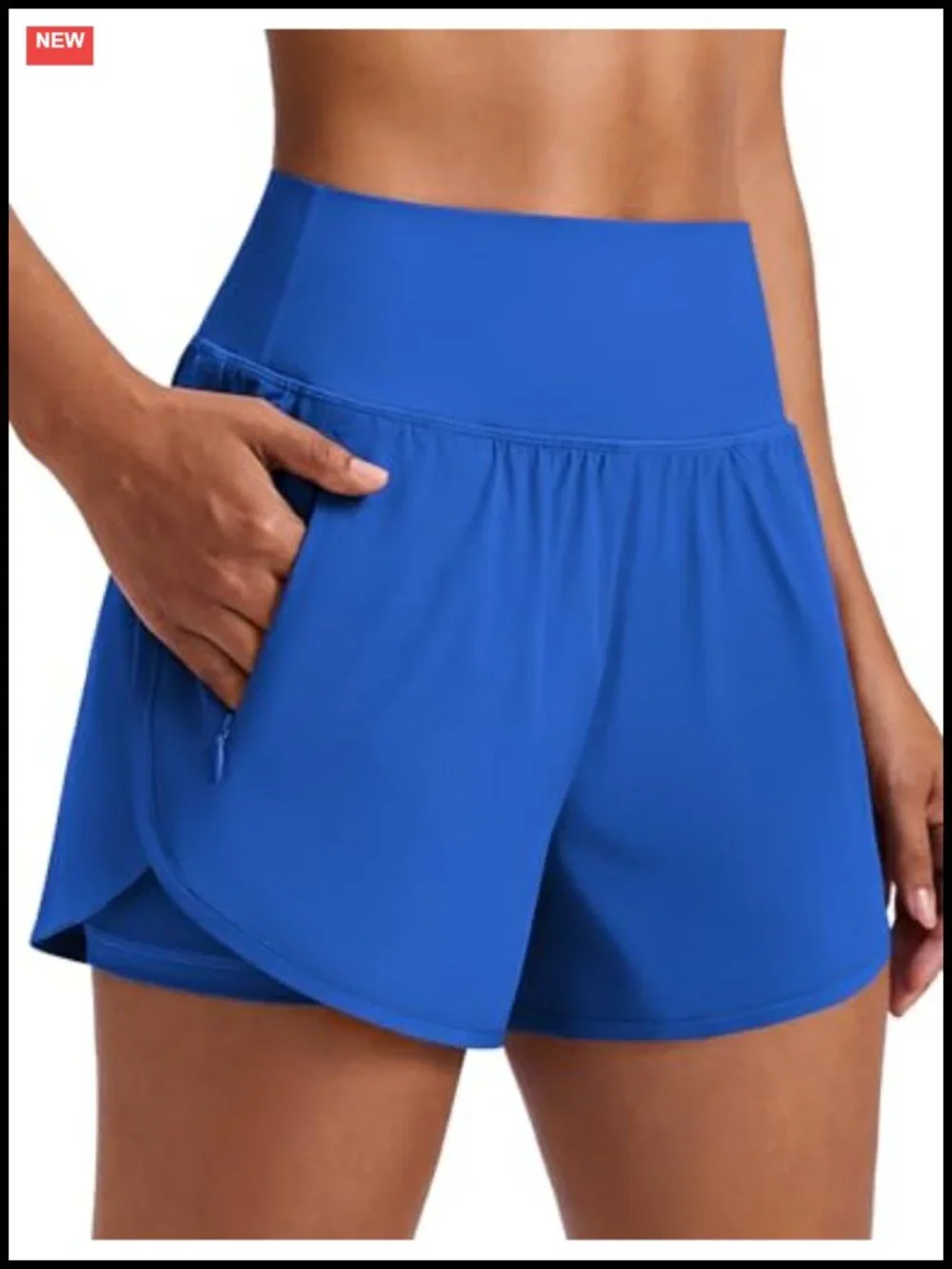 2-in-1 High Waisted Running Shorts with Zipper Pockets, Quick Dry, 3